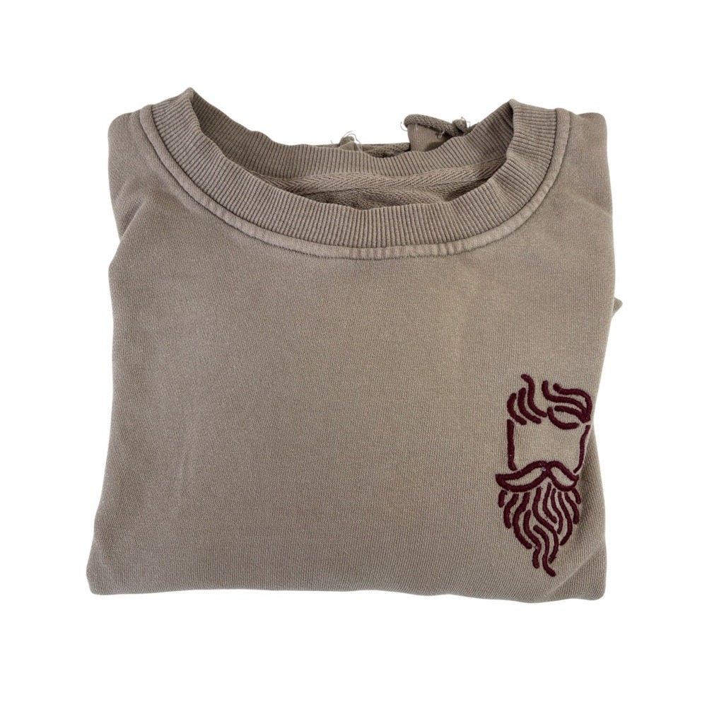 Goodfellow & Co Womens Cropped Sweatshirt Taupe Brown Embroidered Beard Small